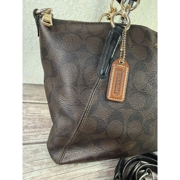 Coach Kelsey Signature Black Canvas Double Handles Zipper Satchel Bag - Picture 17 of 17